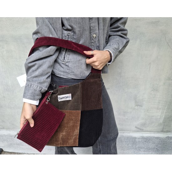 Corduroy Hobo Patchwork Shoulder Bag Corduroy Hobo Patchwork Shoulder Bag